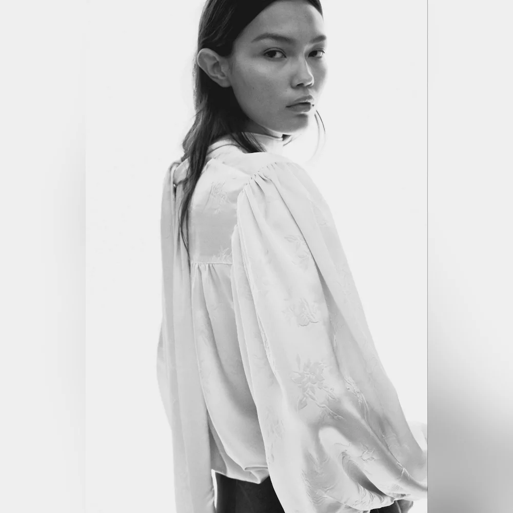 H&M Satin Jaquard Tie Neck Blouse - Picture 3 of 16